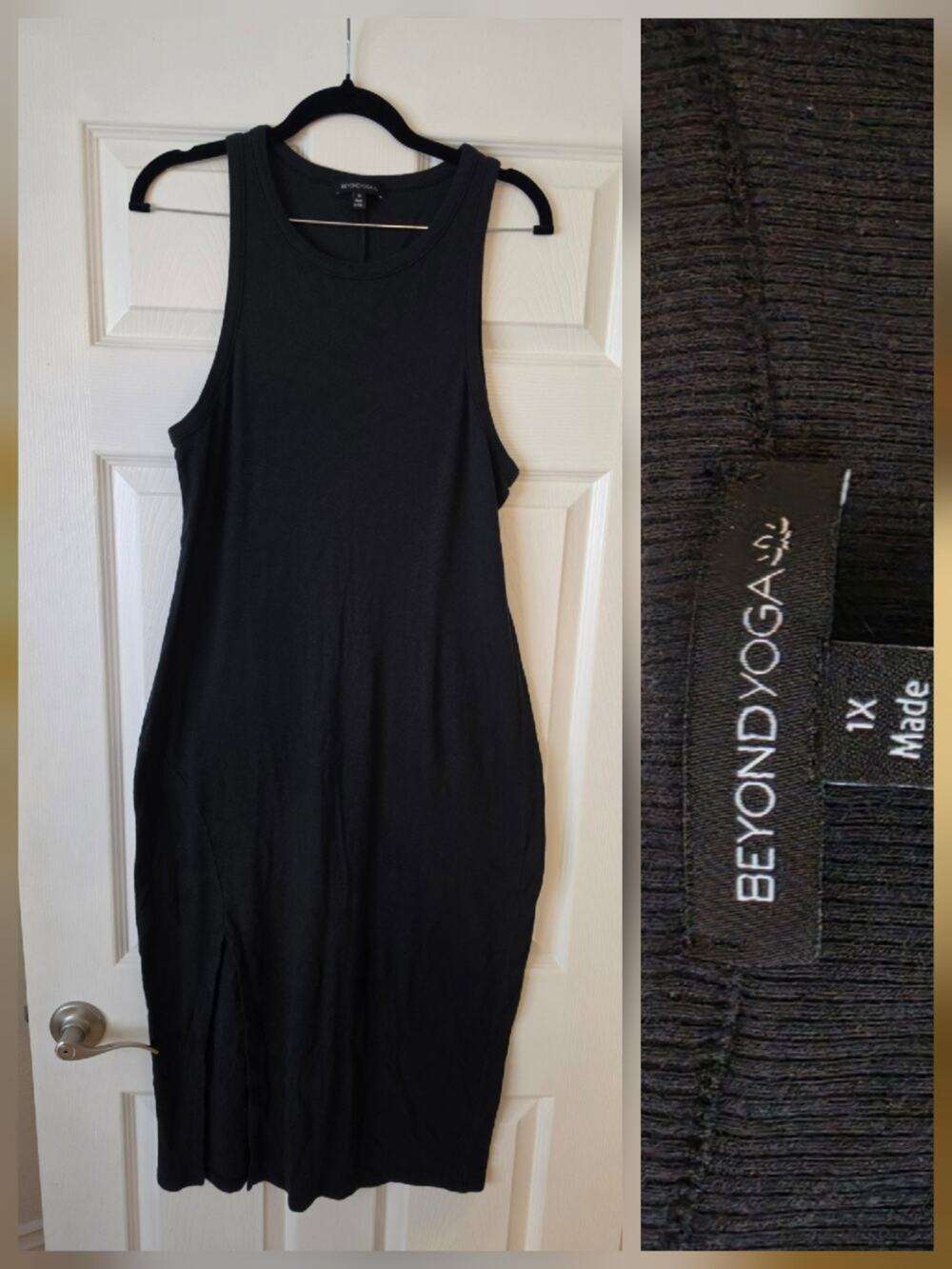 Beyond Yoga Dress Womens Plus 1X Tank Midi Side Slit Charcoal Fitted Gray